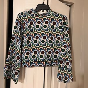 NWT  ZARA GEOMETRICAL LONGSLEEVE BLOUSE/ SMALL